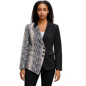 The Moon Womens Asymmectrical Snakeskin Vegan Suede Blazer S Black Artsy Unique